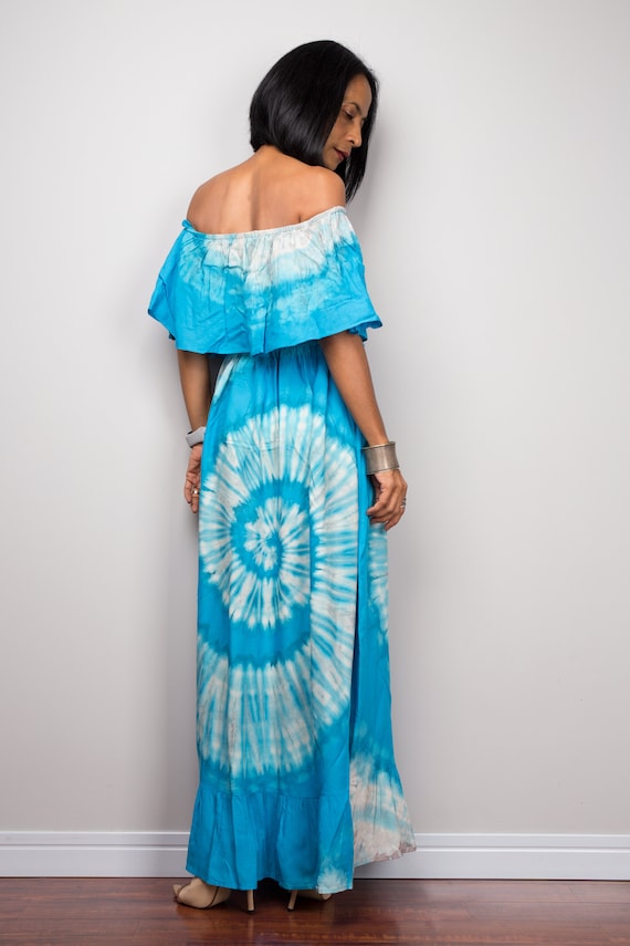 tie dye off the shoulder maxi dress Silk Off-Shoulder Maxi Dress