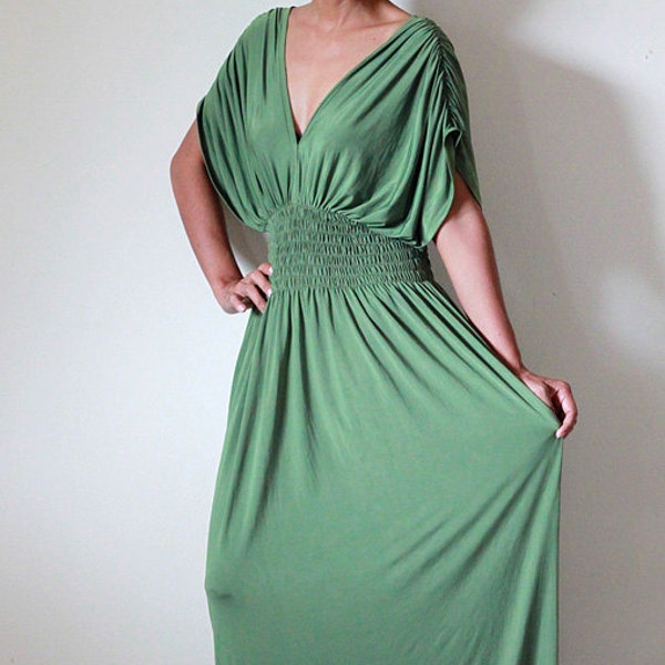 Long Green Elegant Summer Evening Maxi Dress : Elegant Collection