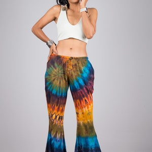 Boho hippie flare pants Wide leg pants Tie dye rainbow summer pants Flare bell bottoms pants image 2