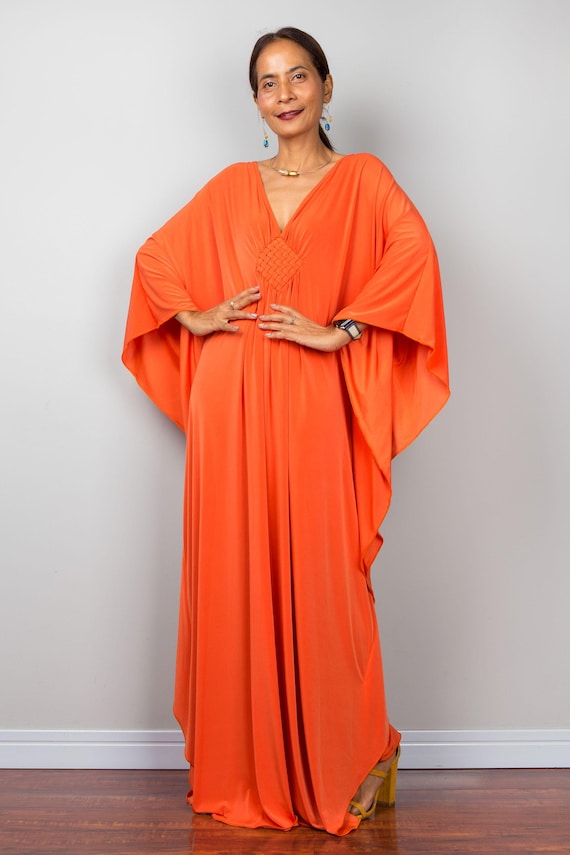 orange batwing dress Orange Kaftan Dress With Batwing Sleeves, Orange Maxi Dress, Gala Evening  Dress, Resort Dress, Loose Fit Dress FU1S