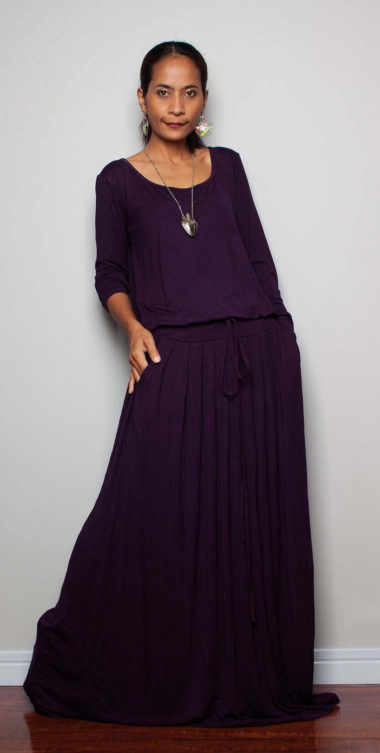PLUS SIZE DRESS Deep Purple Maxi Dress Long Sleeve dress | Etsy