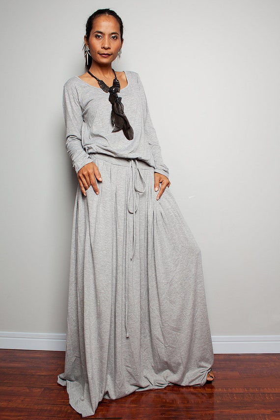 Large grey maxi dress Plus size Light Grey Long Sleeve dress | Etsy