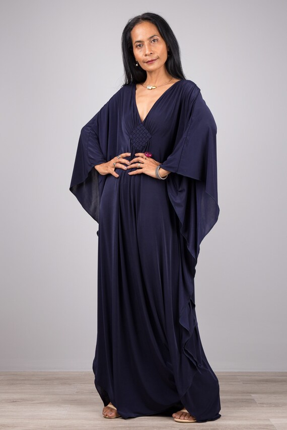 Women Navy Blue Kaftan Maxi Dress 