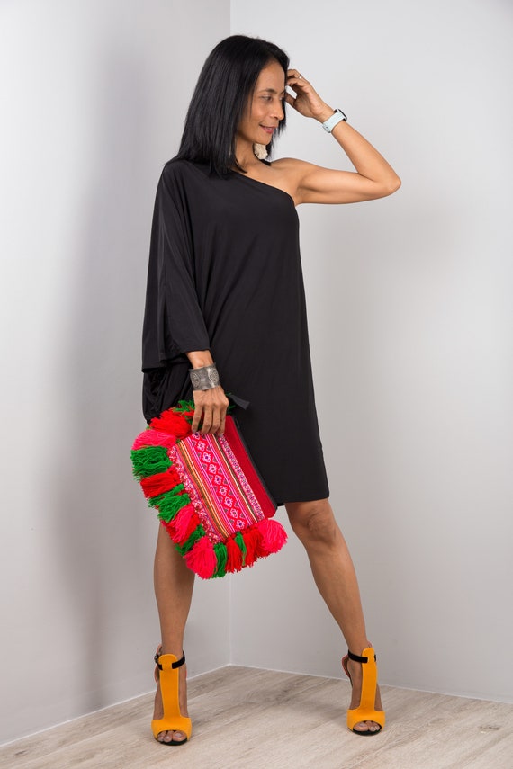 knee length one shoulder black dress Marcella Women's Manhattan One Shoulder Midi Dress
