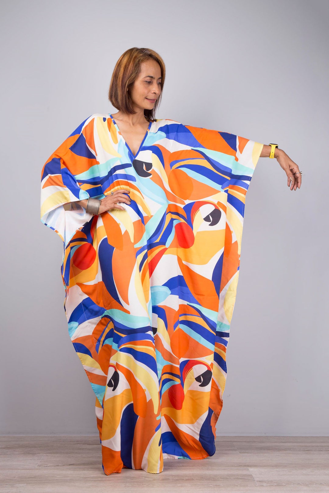 Colorful Kaftan, Loose Fit Caftan Dress, Large Bold Dress, Boho Summer