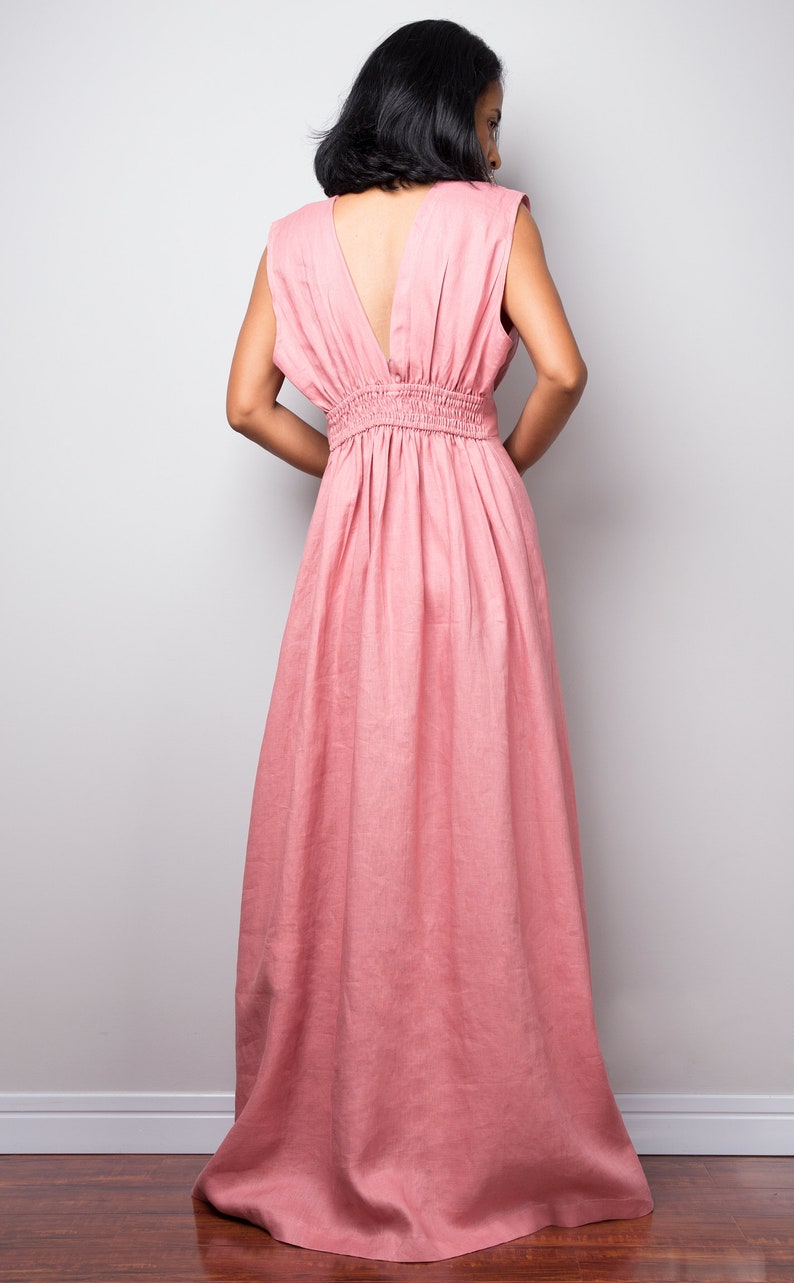 Linen Dress Sleeveless pink maxi dress Long linen cocktail | Etsy