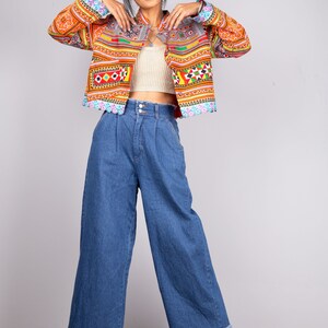 Boho crop jacket cropped jacket with vintage hill tribe fabric Hmong top image 7