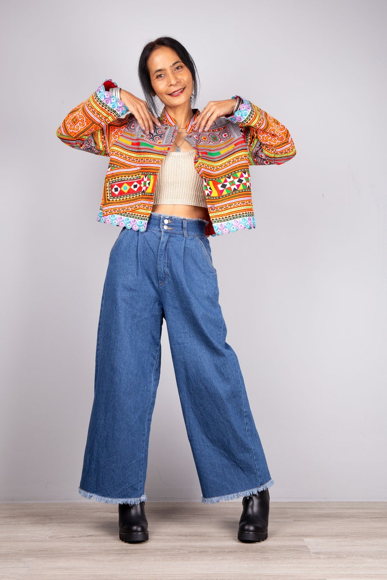 Boho crop jacket cropped jacket with vintage hill tribe fabric Hmong top image 7