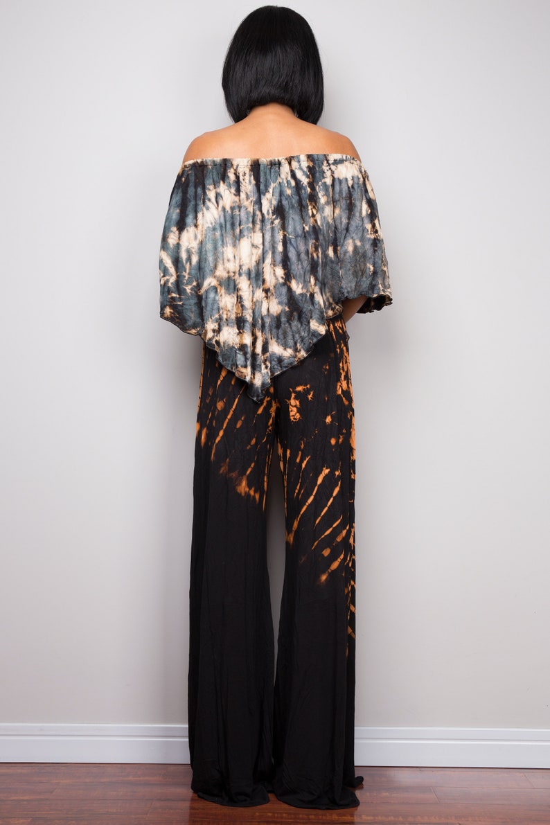 Jenni Wide Leg Off the Shoulder Tie Dye Print Jumpsuit (Cappuccino)- Final Sale