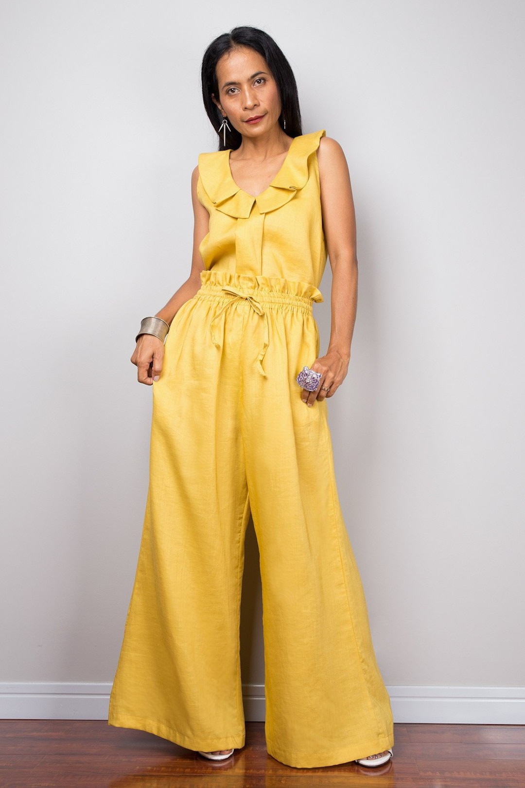 Wide Leg Linen Yellow main image 1