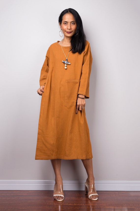 Long Sleeve Midi Dress With Pocket 