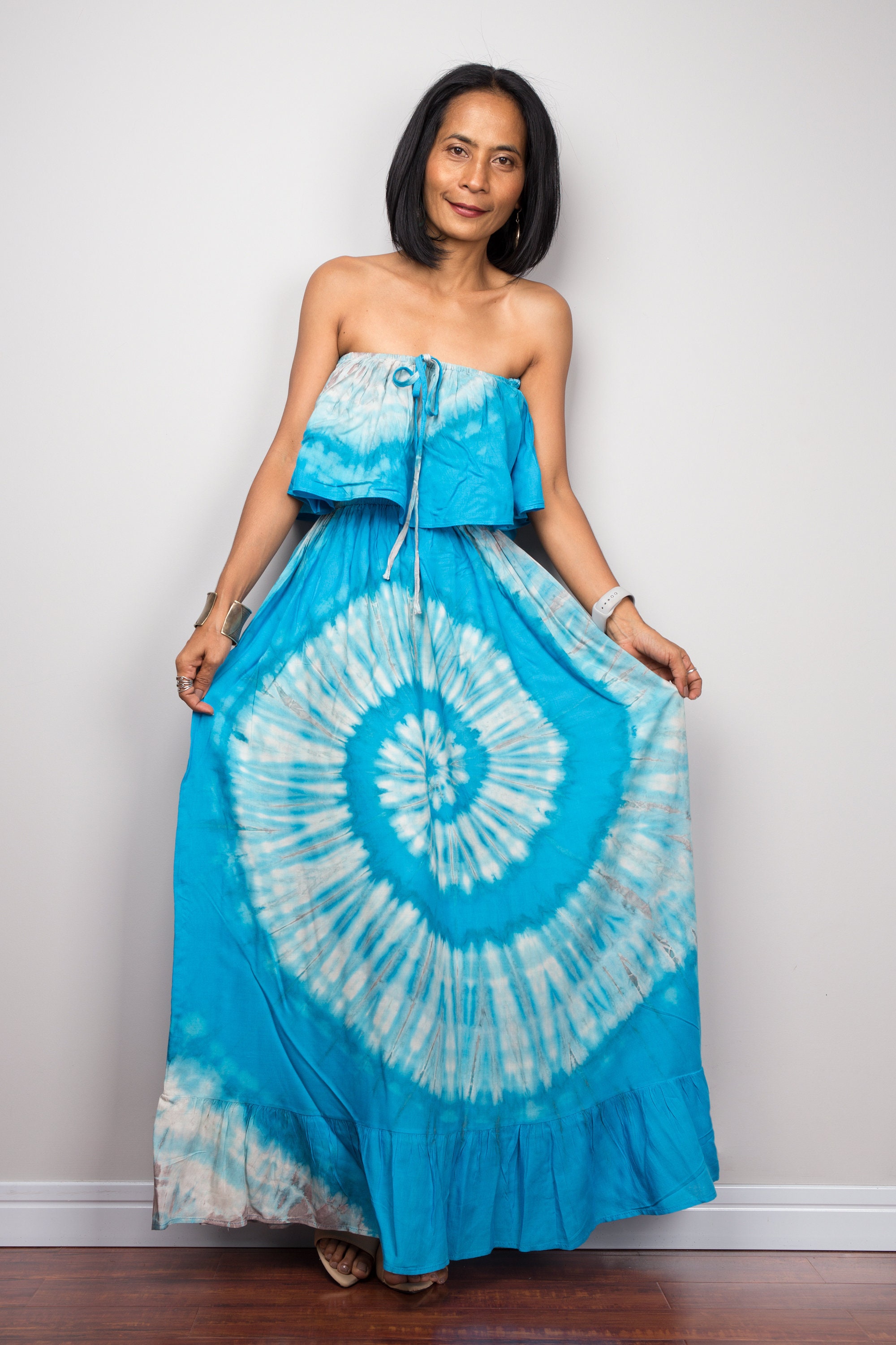 Buy Tie Dye Dress, Blue Dress for Summer, off Shoulder Dress