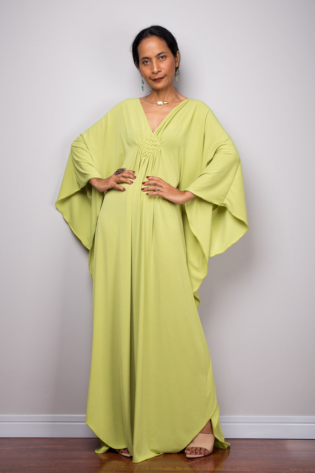 Kaftan Dress Lime Green Dress Kimono Dress FU1S - Etsy