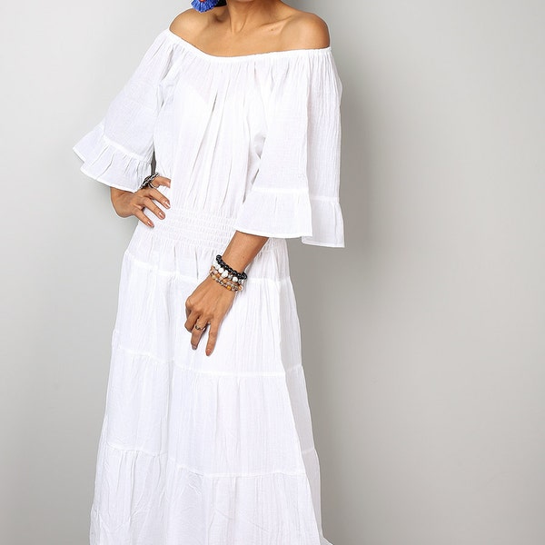 Maxi Dress - White Summer Dress -  Long Sweetie Boho Cotton Gown : Soul of the Orient Collection No.3