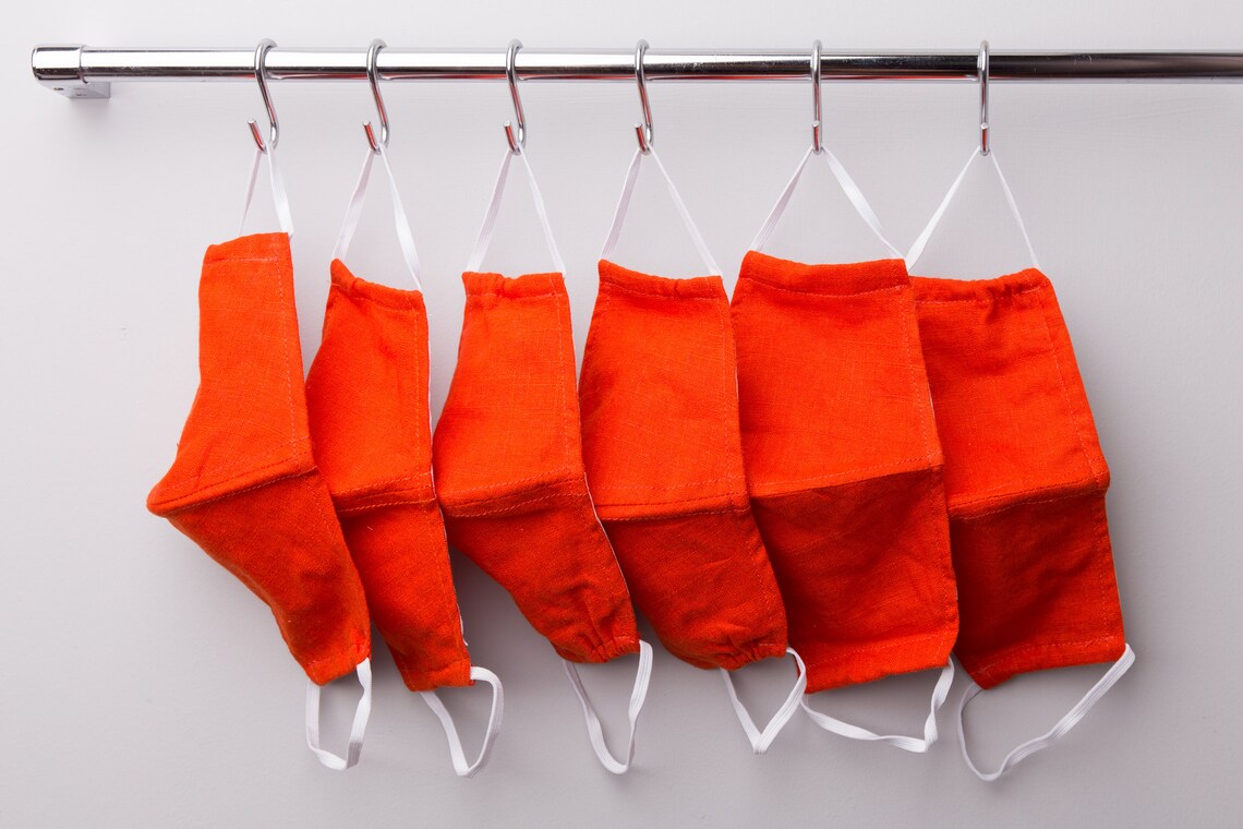 3 Pcs Pack Orange Face Mask Mask With Filter Pocket 3 Etsy