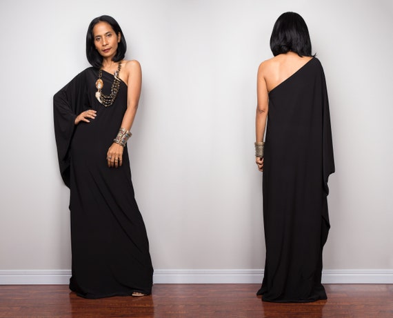 Black One Shoulder Dress Long Black Kaftan Dress off Shoulder Evening Dress Cocktail Dress Black Party Dress Caftan Maxi Dress Etsy UK