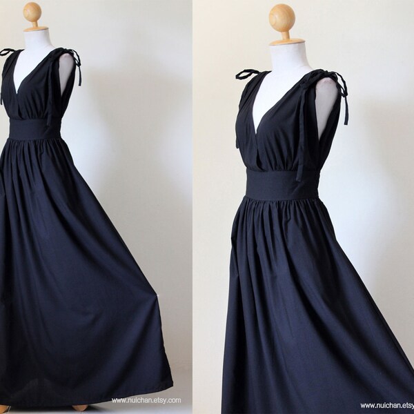 Black Maxi Dress Sleeveless or Short Sleeve Black Cotton Evening Dress : Classy Gorgeous Collection