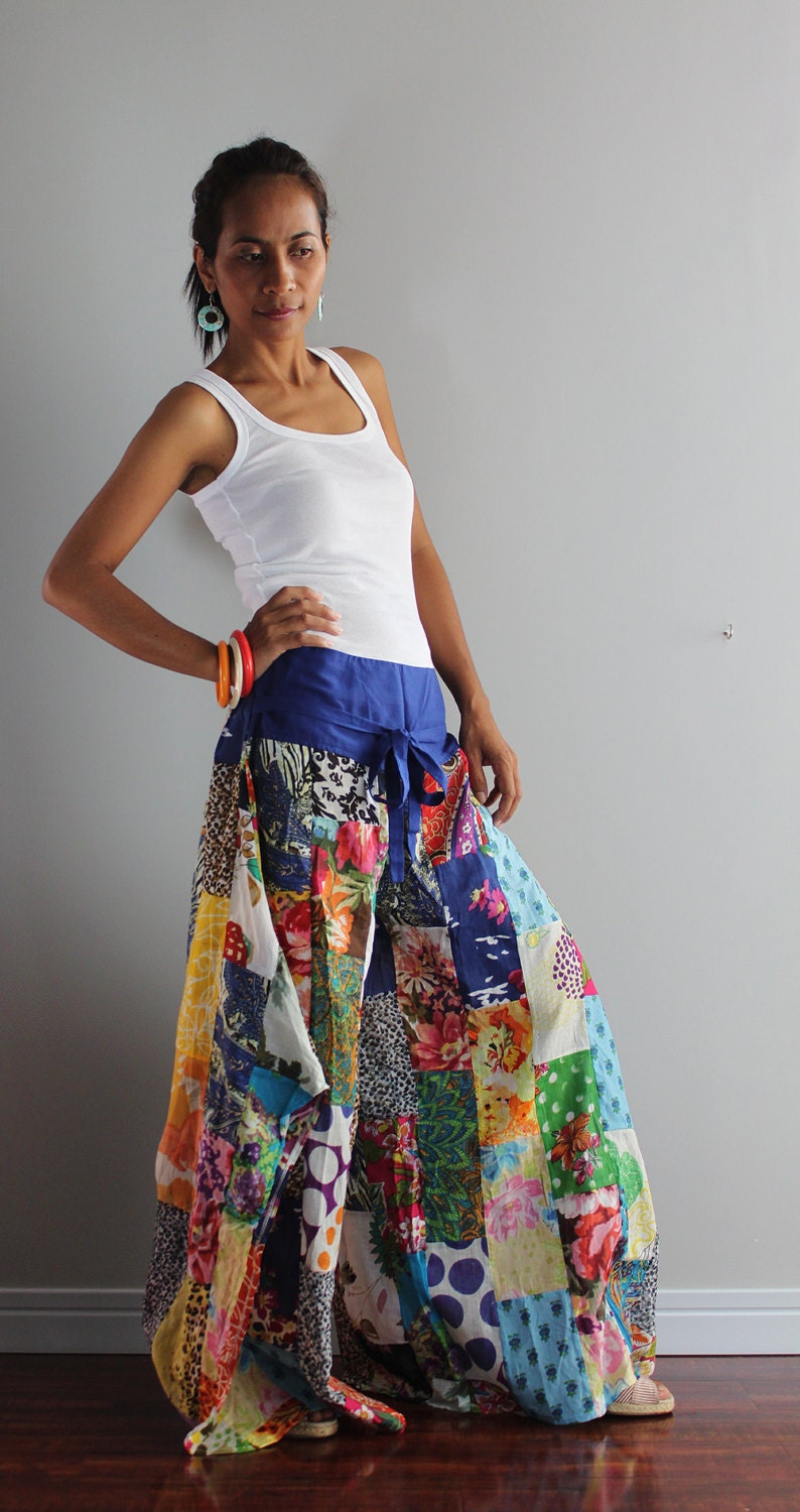 Wide leg pants Boho Patchwork Womens long pants Boho Etsy