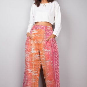 Tie dye pants, Handwoven hemp pants made from hill tribe fabric. Hmong fabric hemp trousers with zipper and pocket.  Batik pants
