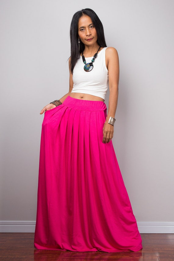 Maxi skirt Long Pink Skirt with pockets Full skirt Handmade Etsy