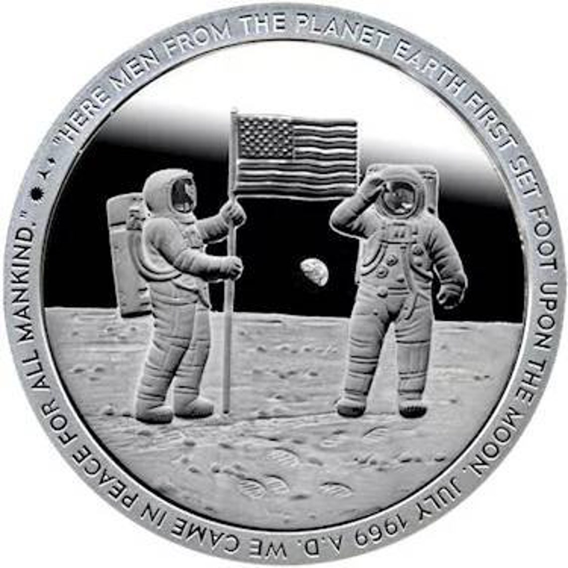 Silver 1 oz .999 Apollo 11 for all mankind round Coin. 39mm Etsy