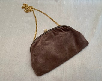 taupe suede clutch bag
