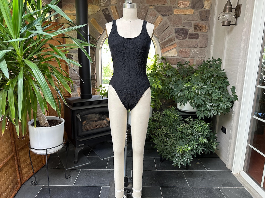 Vintage 1970s Black Textured One Piece Bathing Suit Swimsuit Bonjour - Etsy