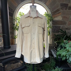Vintage 1970s Unisex Mens Womens Tan Corduroy Shirt Woolrich, Vintage Button Down Long Sleeve Shirt, Vintage Seventies Cotton Corduroy Shirt