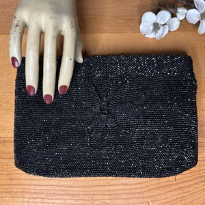 Vintage 1950s Black Glass Bead Formal Clutch Bag, Vintage Clutch, Vintage Wedding Purse