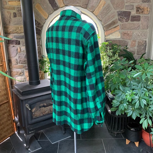 Vintage 1970s Woolrich Green and Black Buffalo Plaid Wool Blend Shirt Jacket, Vintage Men's Winter shops Clothing