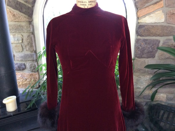 Vintage 1960s Wine Velvet and Fur Evening Dress K… - image 2