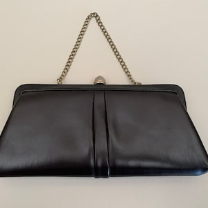 Vintage 1970er Jahre Braun Kunstleder Clutch Tasche oder Kettengriff mit Gold Strukturverschluss, Vintage Vegan Freundliche Geldbörse