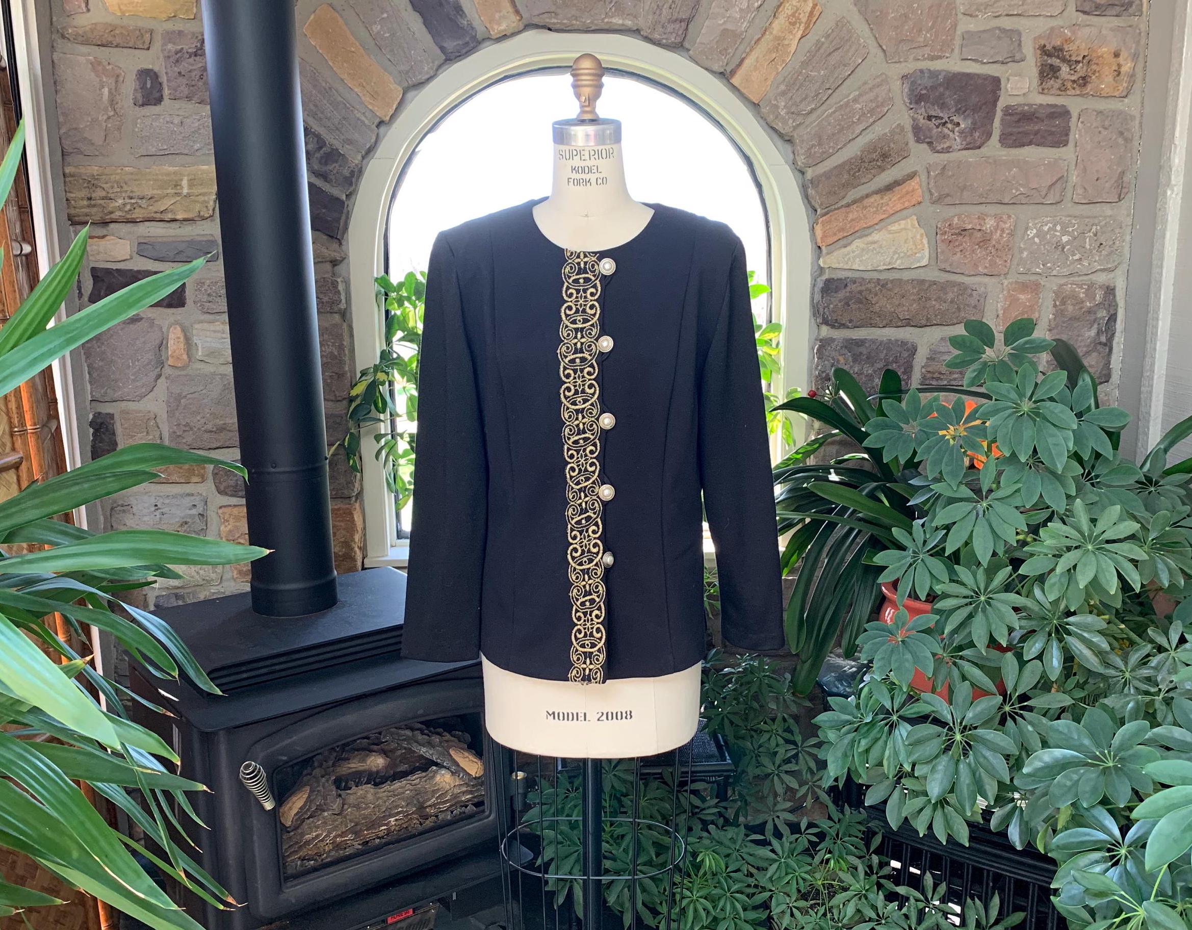 Vintage 1980s Black Jacket With Metallic Gold Trim Pablo