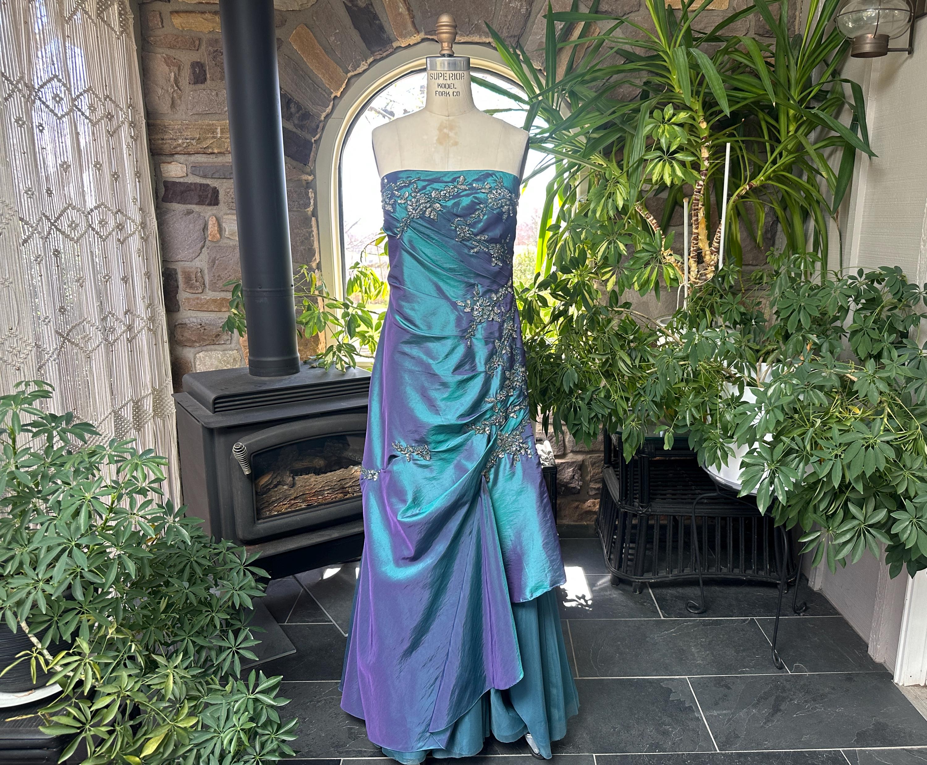 green emerald velvet dress Gothic Glitter Blue Princess Tulle Prom Dress, Blue Long Evening Prom –  Simplepromdress main image 0