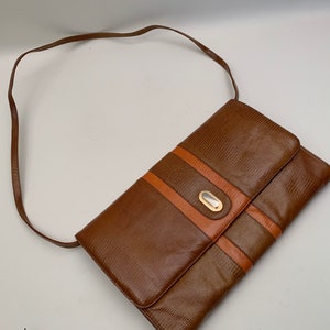 Vintage 1980s Caramel and Rust Faux Snakeskin Clutch or Strap Bag Made in Brazil, Vintage Reptile Skin Clutch, Vintage Oversized Clutch