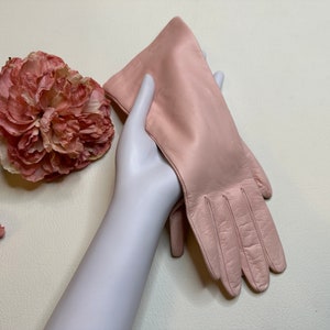 Vintage Pink Leather Silk Lined Gloves Neiman Marcus, Vintage Mid Arm Length Pink Leather Gloves