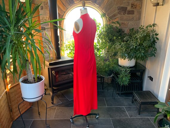 Vintage 1970s Red Knit Racer Neck Maxi Dress Wimz… - image 5