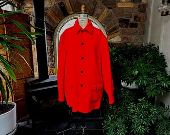 Vintage 1960s Hudson Bay Gender Neutral Red Wool Jacket Made in Canada Unisex Shirt Jacket