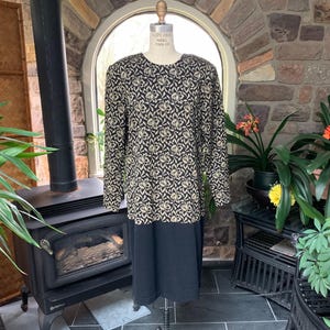 Vintage 1980s Metallic Gold and Black Knit Dress, Vintage Stuart Alan Black Evening Dress, Vintage Party Cocktail Dress