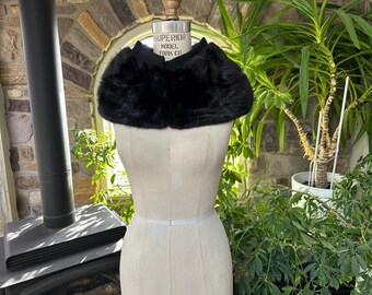 Abrigo vintage de visón marrón oscuro/negro con cuello ancho, años 50