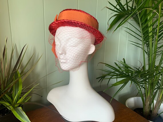 Vintage 1960s Woven Red Straw Wide Orange Grosgra… - image 2