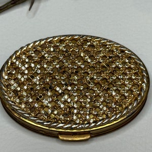 Vintage 1950s Rhinestone Basketweave Compact Mirror and Powder , Vintage Makeup Compact, Vintage Powder Compact