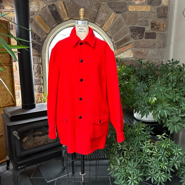 Vintage 1960s Hudson Bay Gender Neutral Red Wool Jacket Made in Canada, Vintage Red Wool Unisex Shirt Jacket