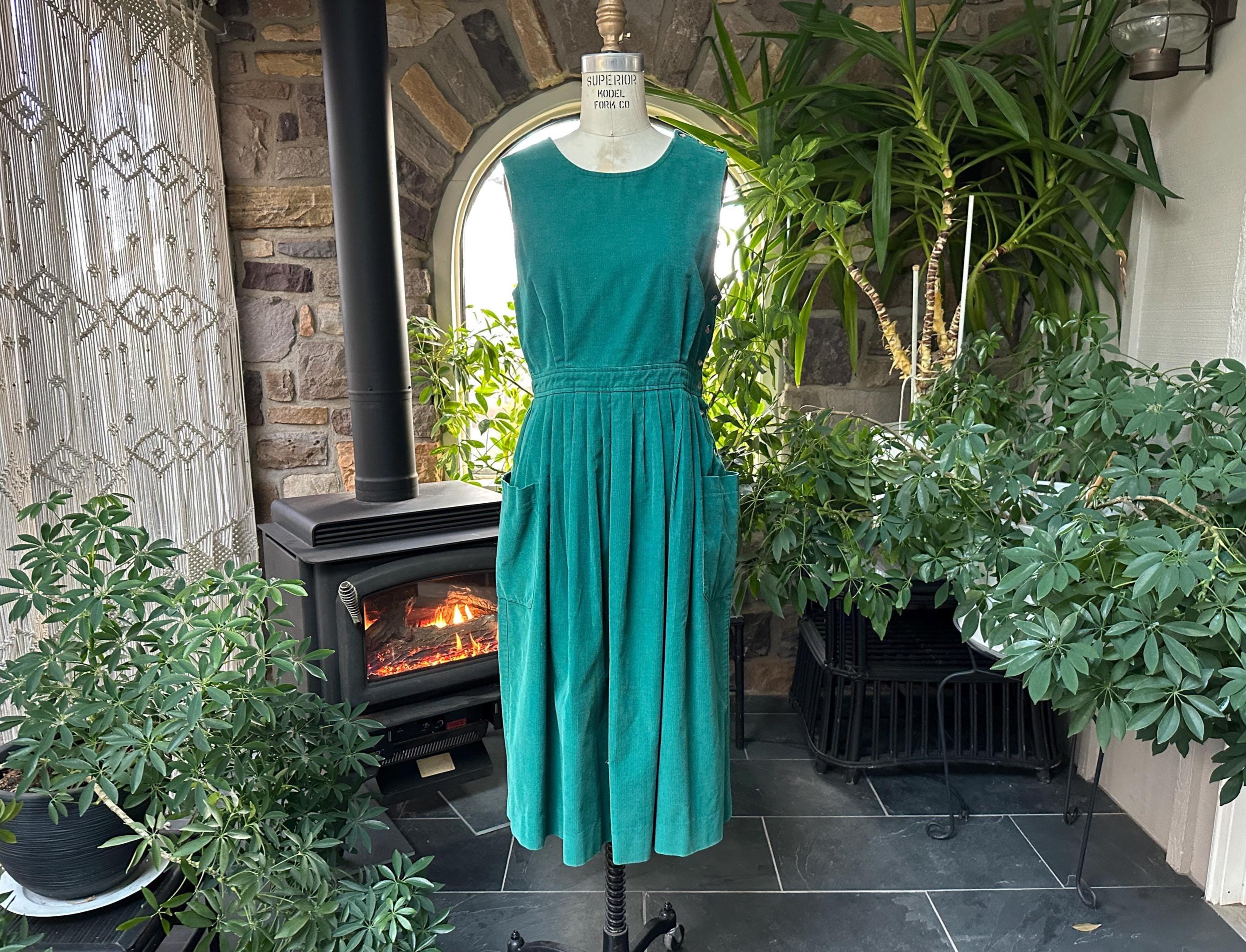 green corduroy jumper dress Vintage 1990s Cotton L L Bean pinafore dress vintage