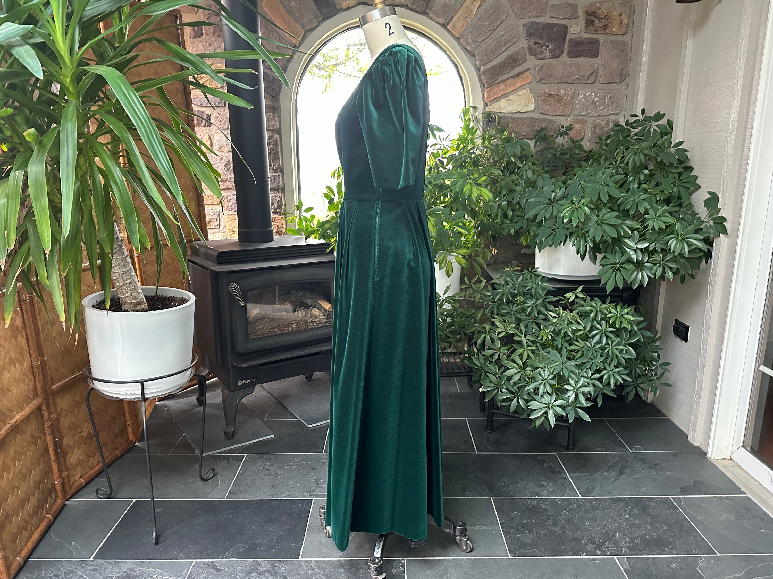 green emerald velvet dress THORN ~ STUNNING 1980S LAURA ASHLEY MUTTON SLEEVE GREEN VELVET MIDI DR   The Pansy Garden