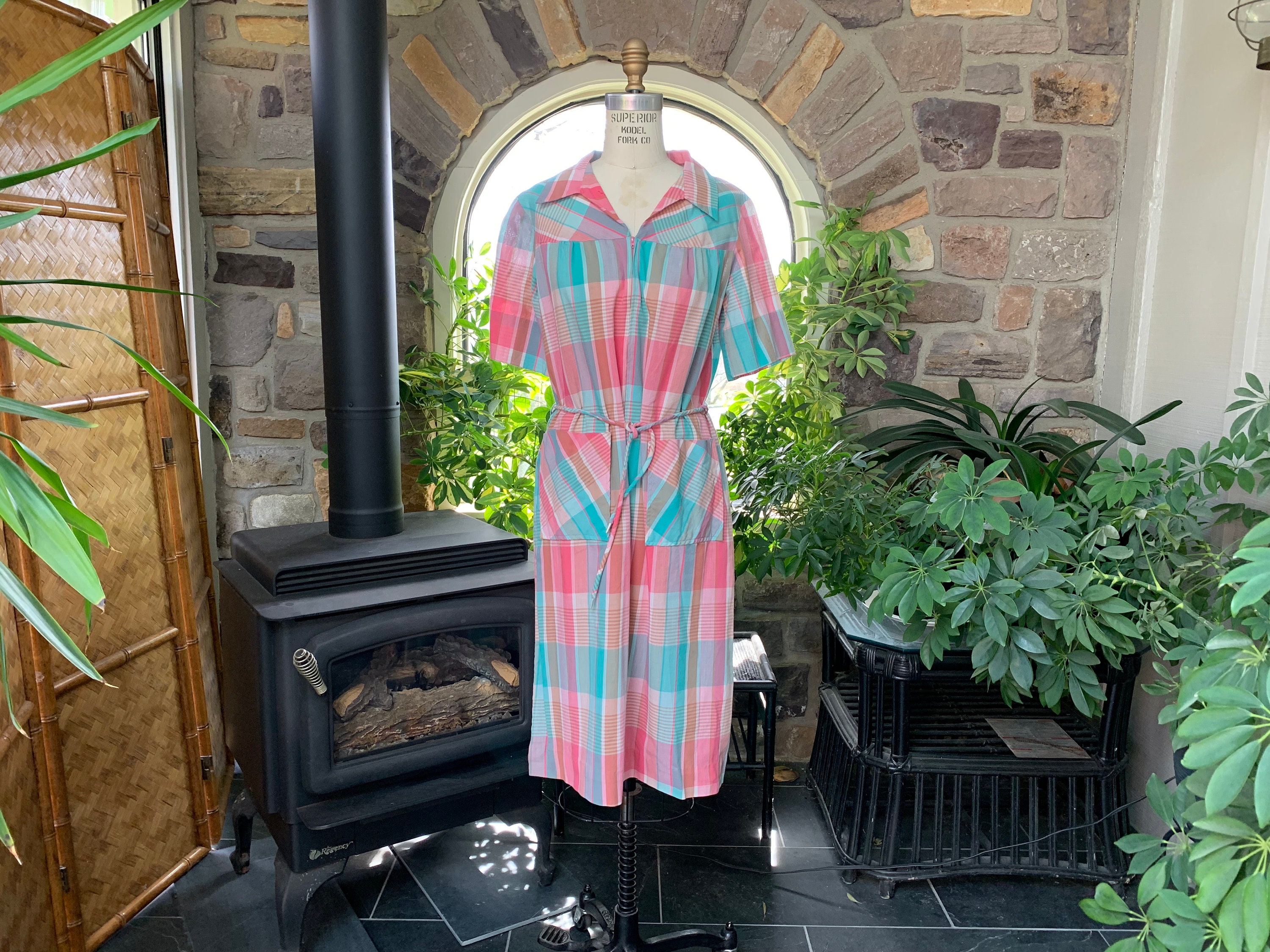 ワンピース 1920s Plaid Silk House Dress s-l400.jpg