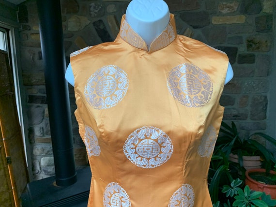Vintage 1960s Golden Yellow and White Rayon Satin… - image 2