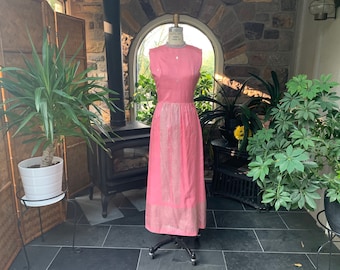 Vintage 1970s Pink and Metallic Silver Maxi Evening Dress, Vintage Pink and Silver Mother of the Bride Dress, Vintage Bridesmaid Dress