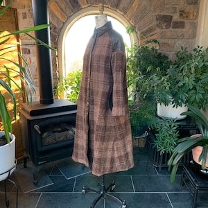 Vintage 1970s Donegal Wool Tweed Brown Plaid and Faux Leather Plaid Coat Made in Ireland image 3