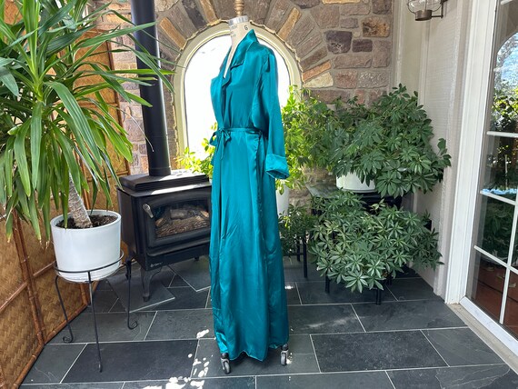 Vintage 1980s Teal Blue Satin Polyester Spaghetti… - image 3